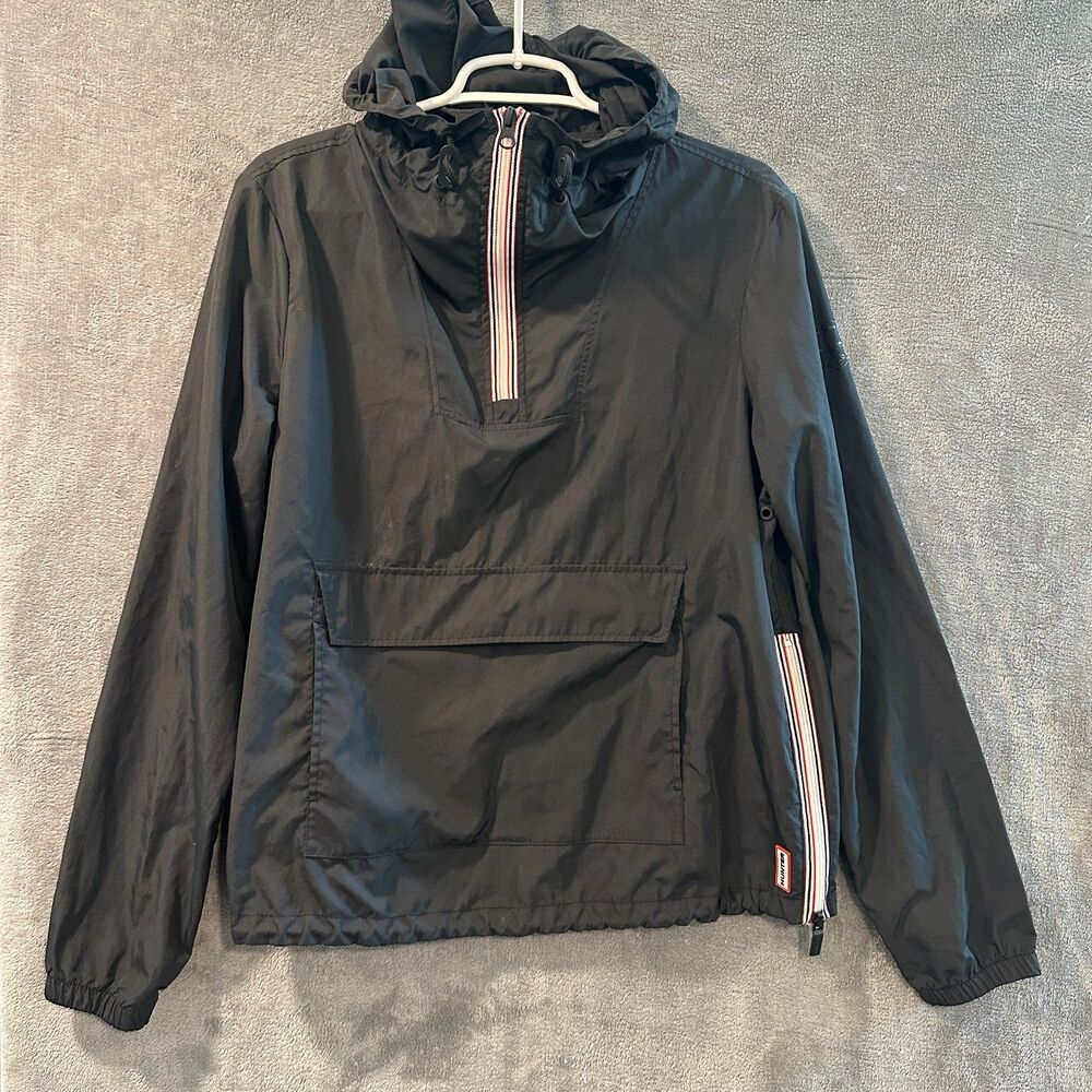Black Lightweight Packable Waterproof Rain Pullover Anorak Jacket Size Medium